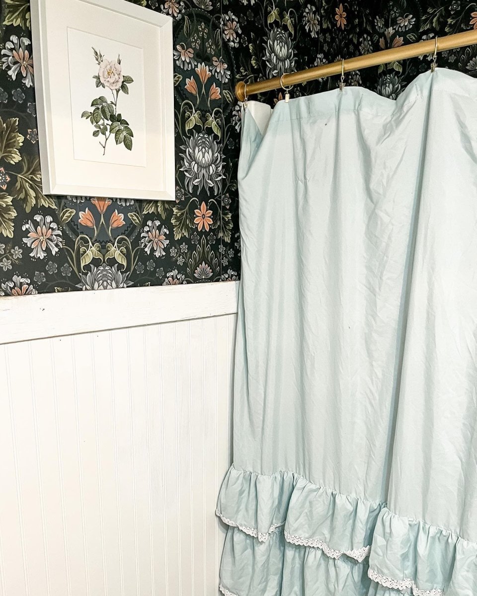 Ella Ruffle Lace Shower Curtain | Coastal Cottage Bathroom Decor