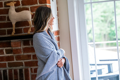 Cotton Herringbone Weave Cotton Blanket - American Made With USA Grown Cotton - Quahog Bay Bedding