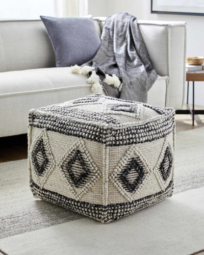 Cowanesque Beige Diamond - Patterned Square Pouf - Quahog Bay Bedding