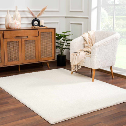 Crevalo Cream Subtle Wavy Abstract Modern Minimalist Polyester Machine Woven Area Rug - Quahog Bay Bedding