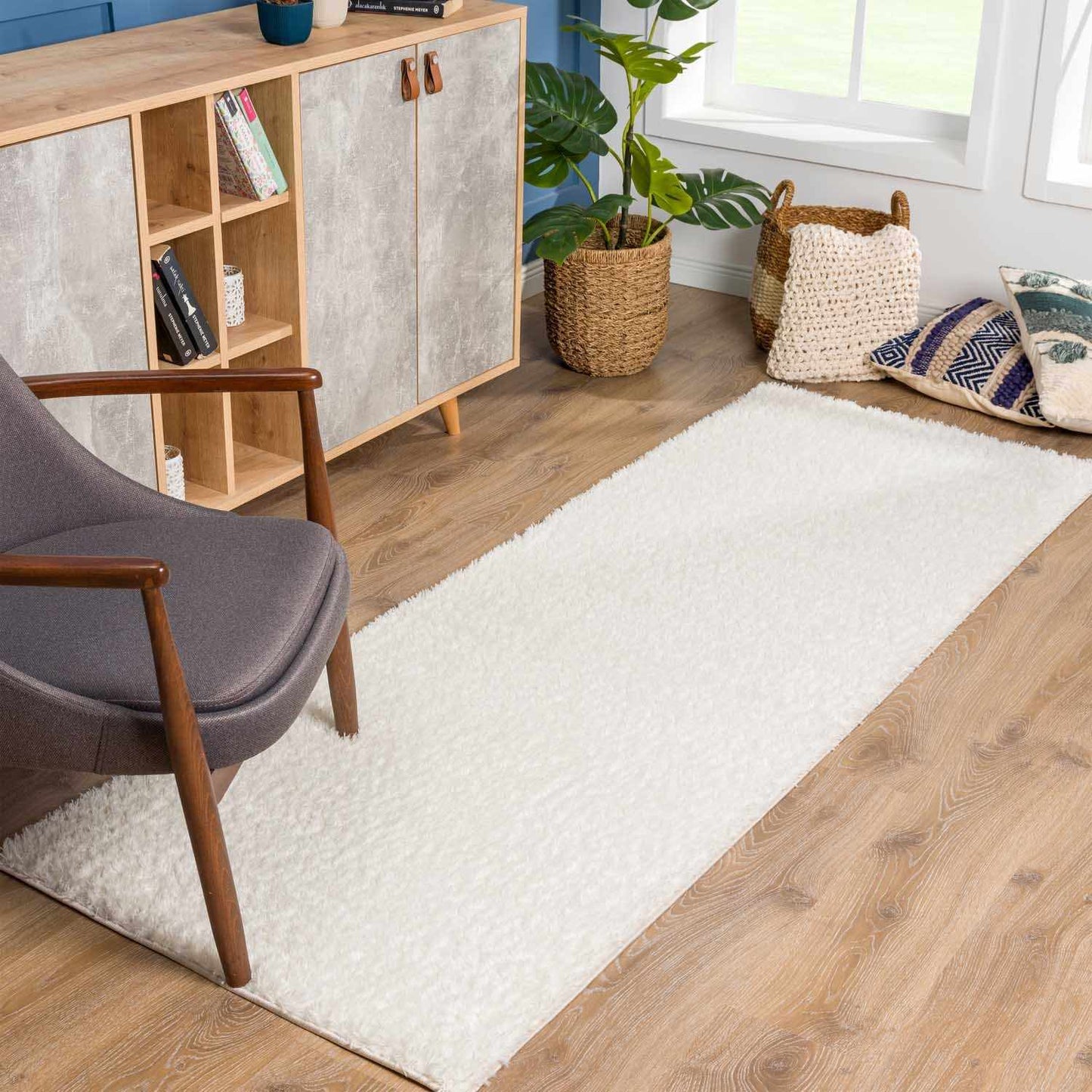 Crevalo Cream Subtle Wavy Abstract Modern Minimalist Polyester Machine Woven Area Rug - Quahog Bay Bedding