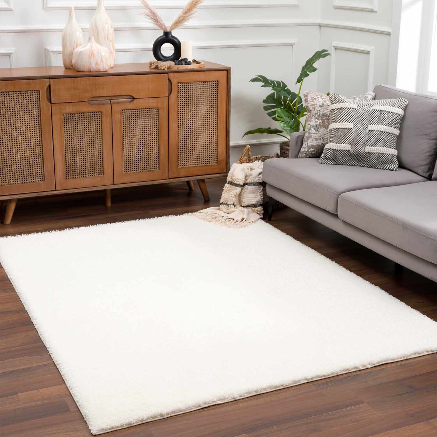 Crevalo Cream Subtle Wavy Abstract Modern Minimalist Polyester Machine Woven Area Rug - Quahog Bay Bedding