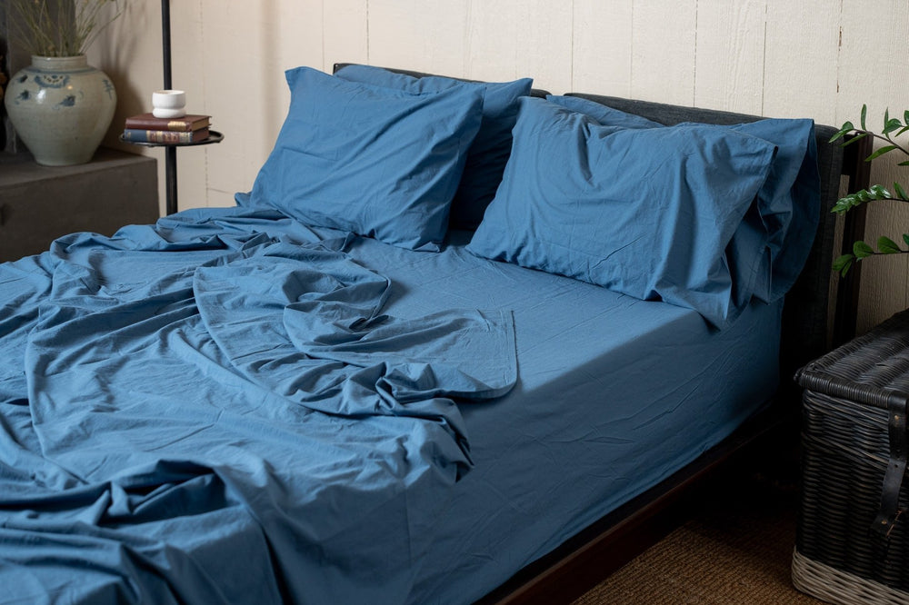 Crinkle Percale Organic Cotton Sheet Set + Pillowcases - Quahog Bay Bedding