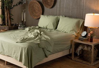 Crinkle Percale Organic Cotton Sheet Set + Pillowcases - Quahog Bay Bedding