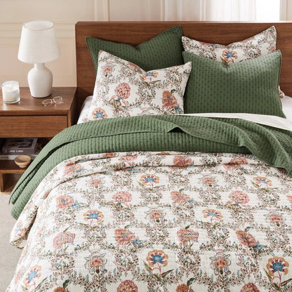 Cross Stitch 100% Cotton Quilt Set - Forest Green - Christmas Quilt - Quahog Bay Bedding