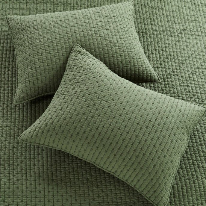 Cross Stitch 100% Cotton Quilt Set - Forest Green - Christmas Quilt - Quahog Bay Bedding