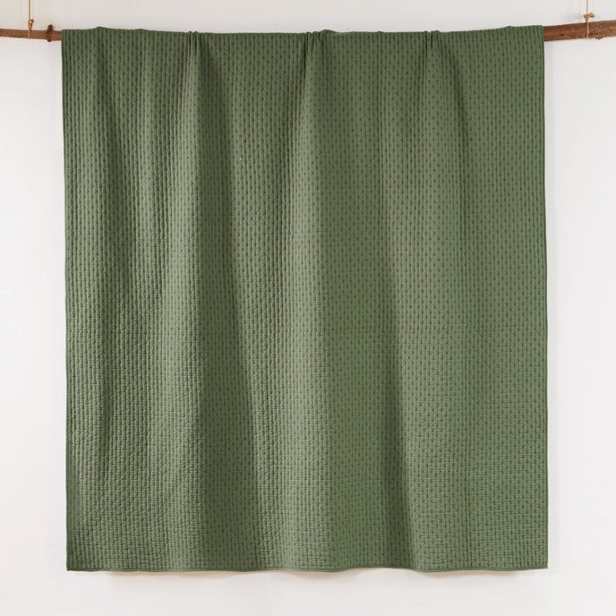 Cross Stitch 100% Cotton Quilt Set - Forest Green - Christmas Quilt - Quahog Bay Bedding