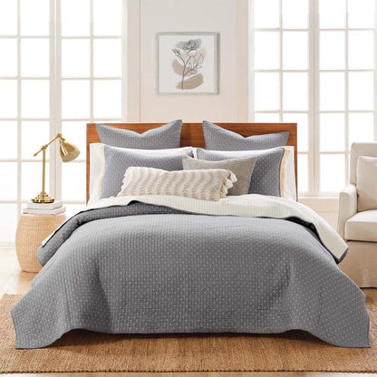 Cross Stitch 100% Cotton Quilt Set - Grey Cream - Quahog Bay Bedding