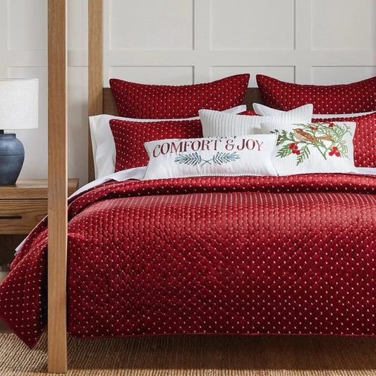 Cross Stitch 100% Cotton Quilt Set - Velvet Red Christmas Quilts - Quahog Bay Bedding