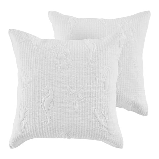 Cross Stitch Sea Euro Sham Set - Seahorses, Starfish & Coral Motifs - Quahog Bay Bedding