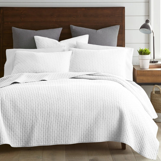 Cross Stitch 100% Cotton Quilt Set - Queen White