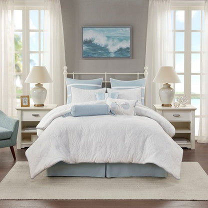 Coastal Crystal Beach Light Blue & White Comforter Set - Quahog Bay Bedding