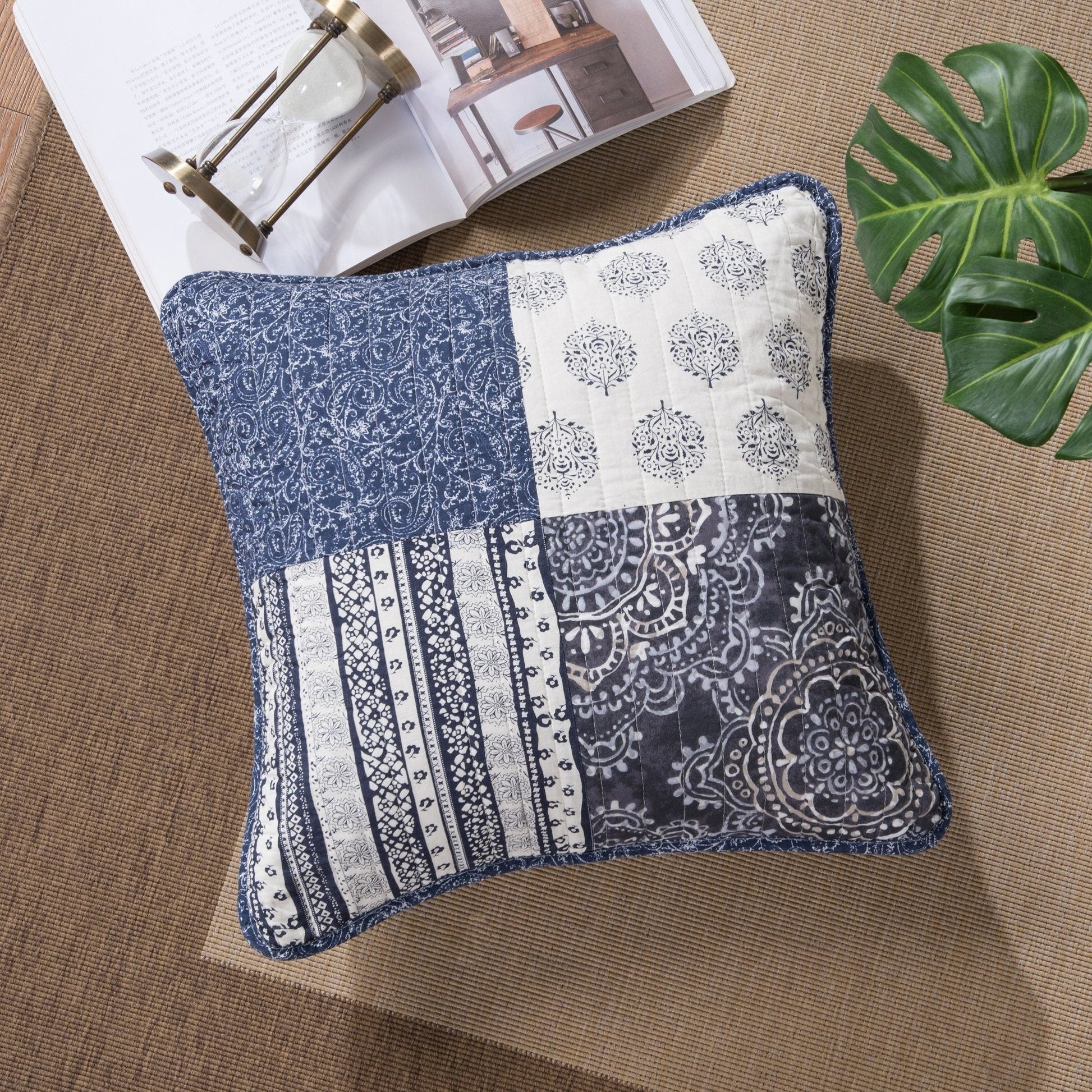 DaDa Bedding Set of 2-Pieces Bohemian Denim Blue Elegance Throw Pillow Covers - 18” x 18" (JHW660) - DaDa Bedding Collection