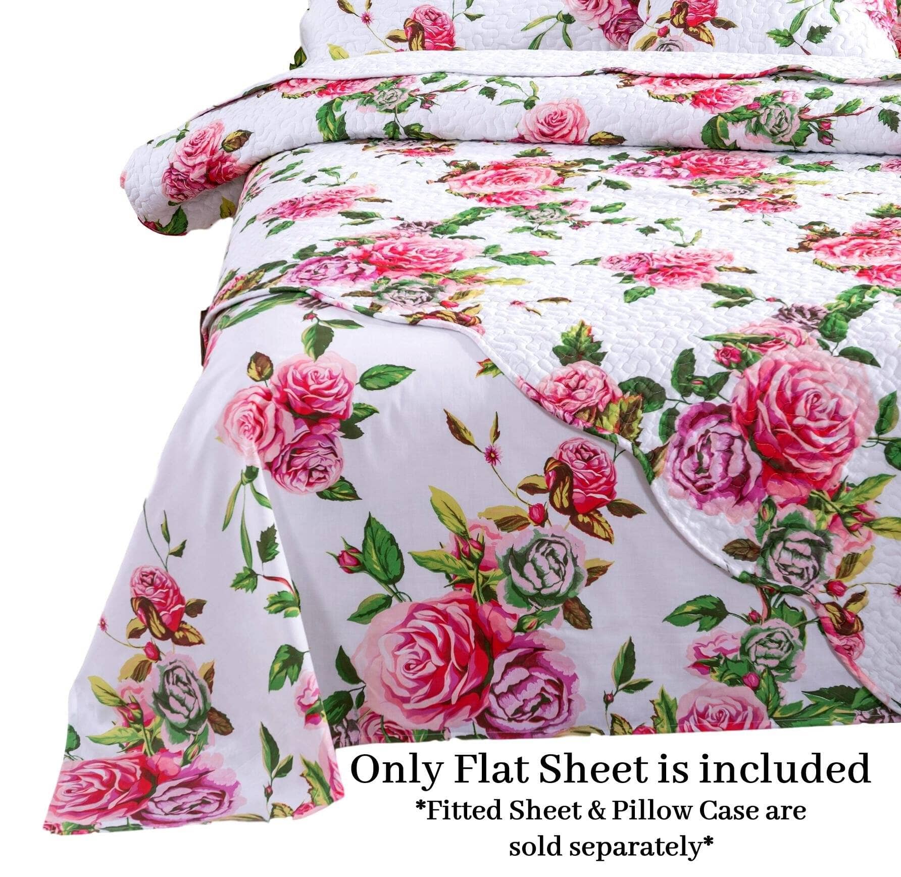 Romantic Roses Lovely Floral Garden Fitted & Flat Bed Sheet Set w/ Pillow Cases - Quahog Bay Bedding