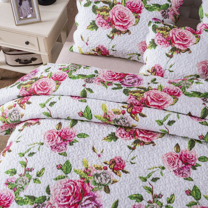 Romantic Roses Floral Quilted Scalloped Bedspread Set - Quahog Bay Bedding