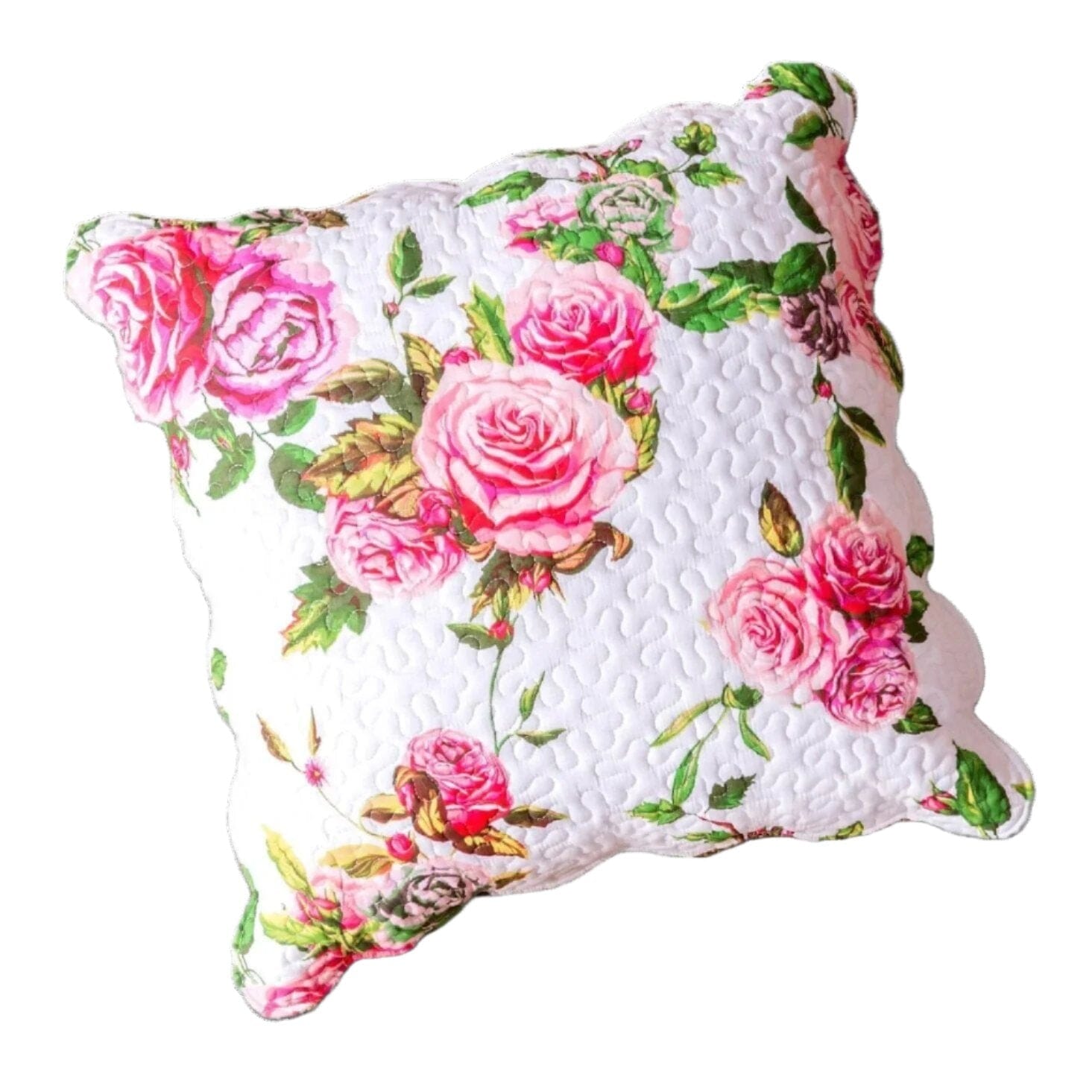 Romantic Roses Spring Floral Pink Euro Pillow Sham Cover, 26" x 26" - Quahog Bay Bedding