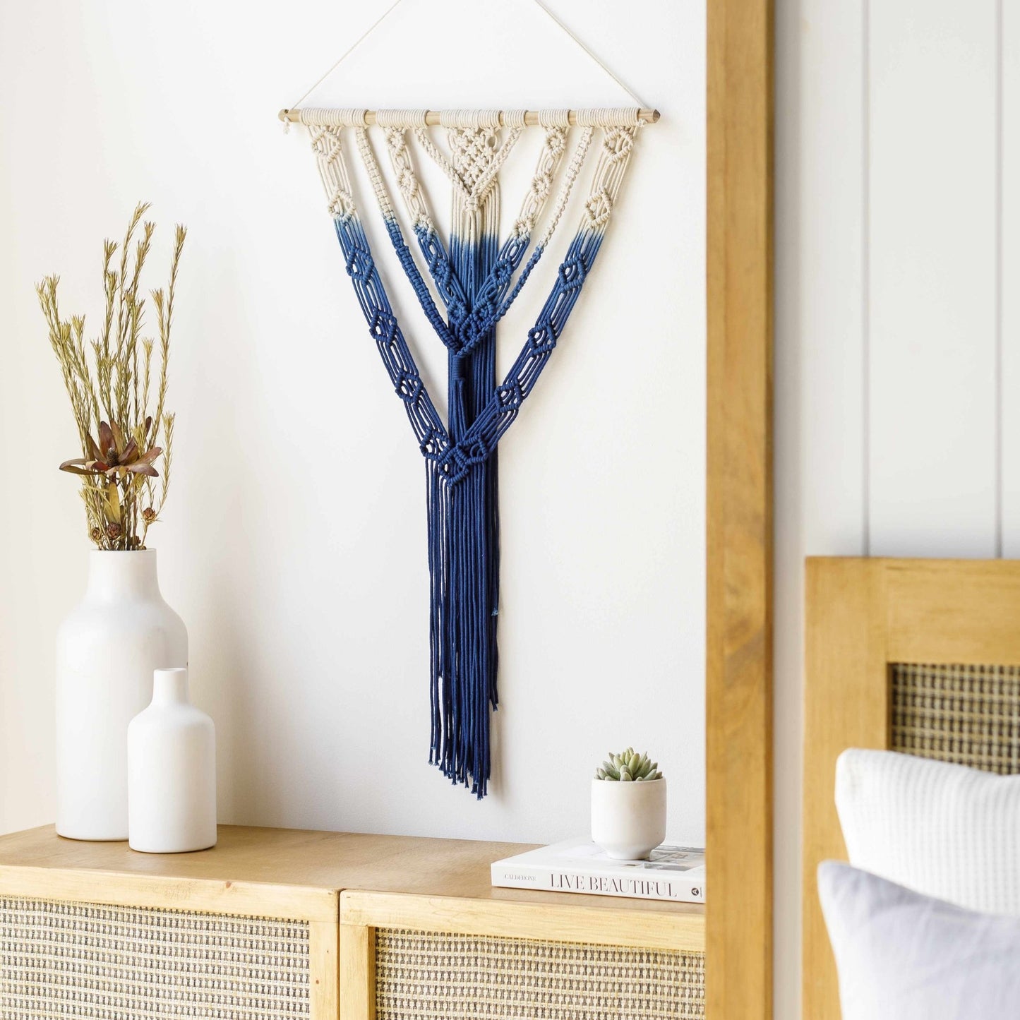 Dancalan Cream & Blue Macrame Wall Art - Quahog Bay Bedding