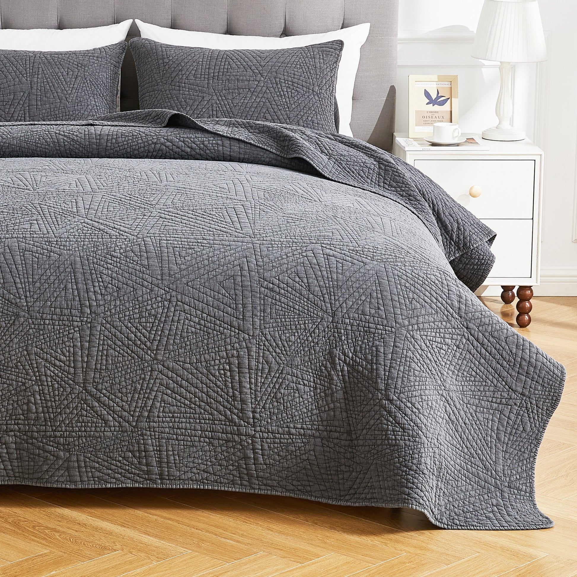 Dancing Triangles Stonewashed Cotton Quilt Set - Quahog Bay Bedding