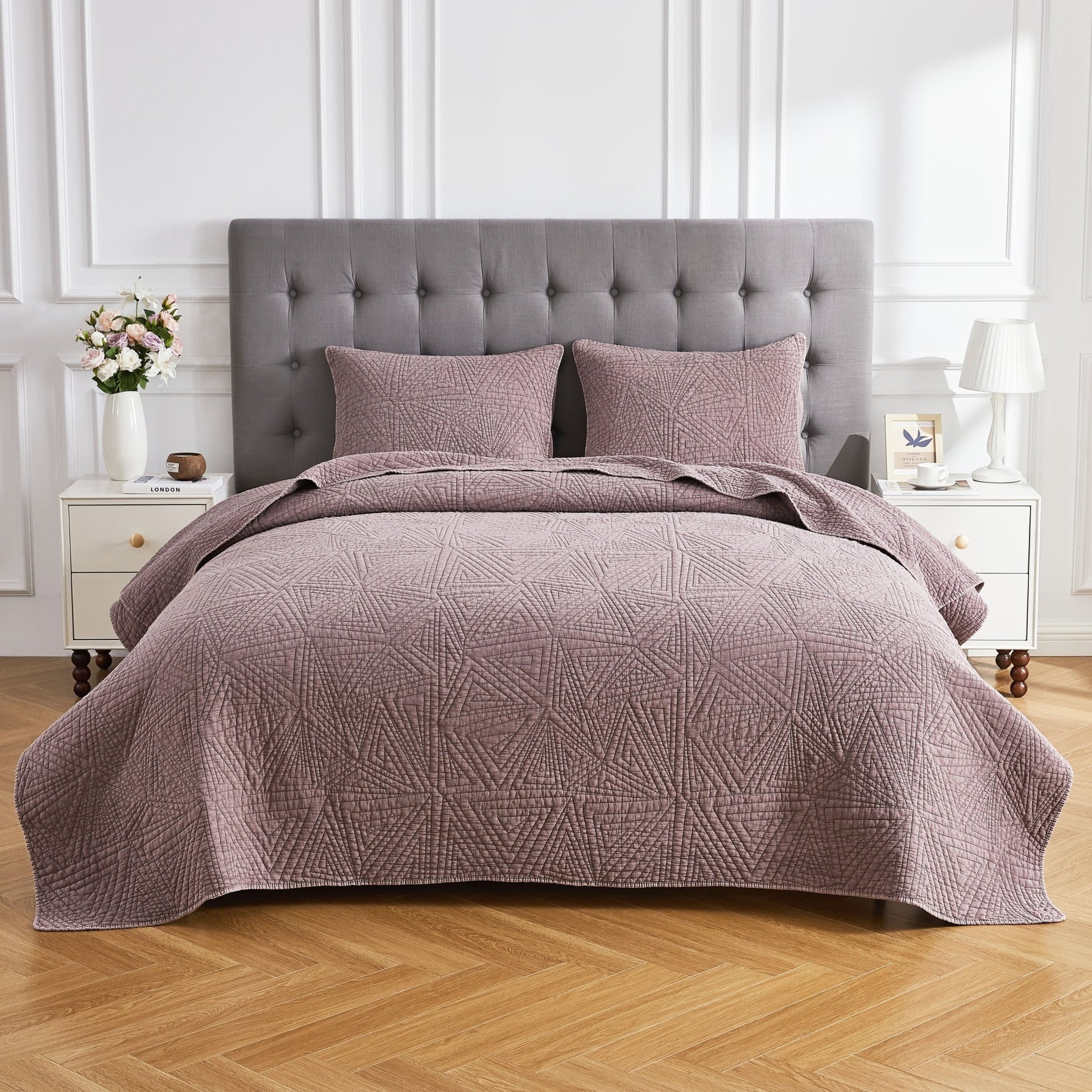 Dancing Triangles Stonewashed Cotton Quilt Set - Quahog Bay Bedding
