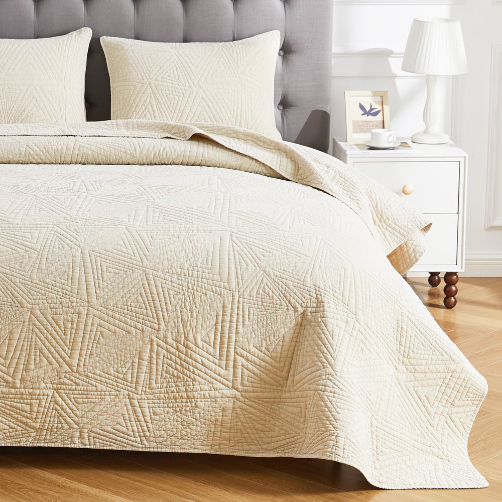 Dancing Triangles Stonewashed Cotton Quilt Set - Quahog Bay Bedding