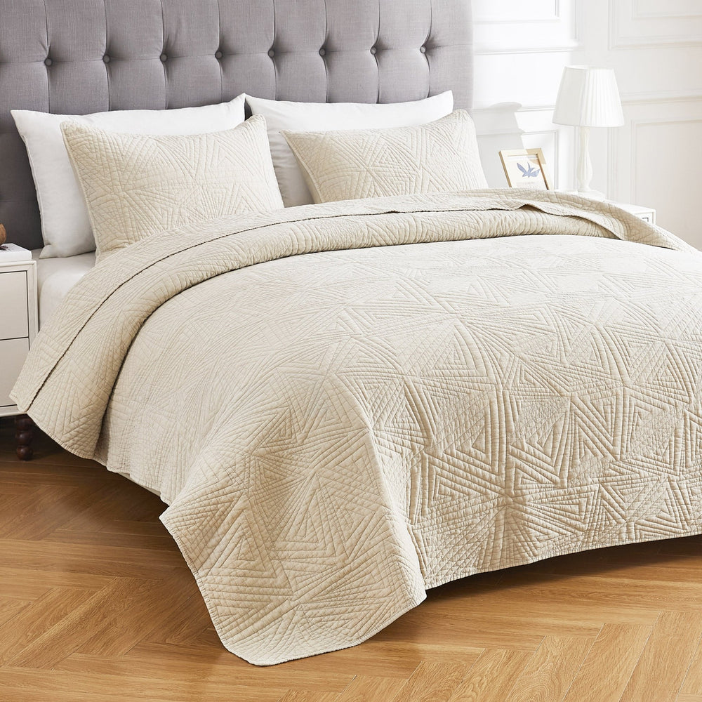 Dancing Triangles Stonewashed Cotton Quilt Set - Quahog Bay Bedding