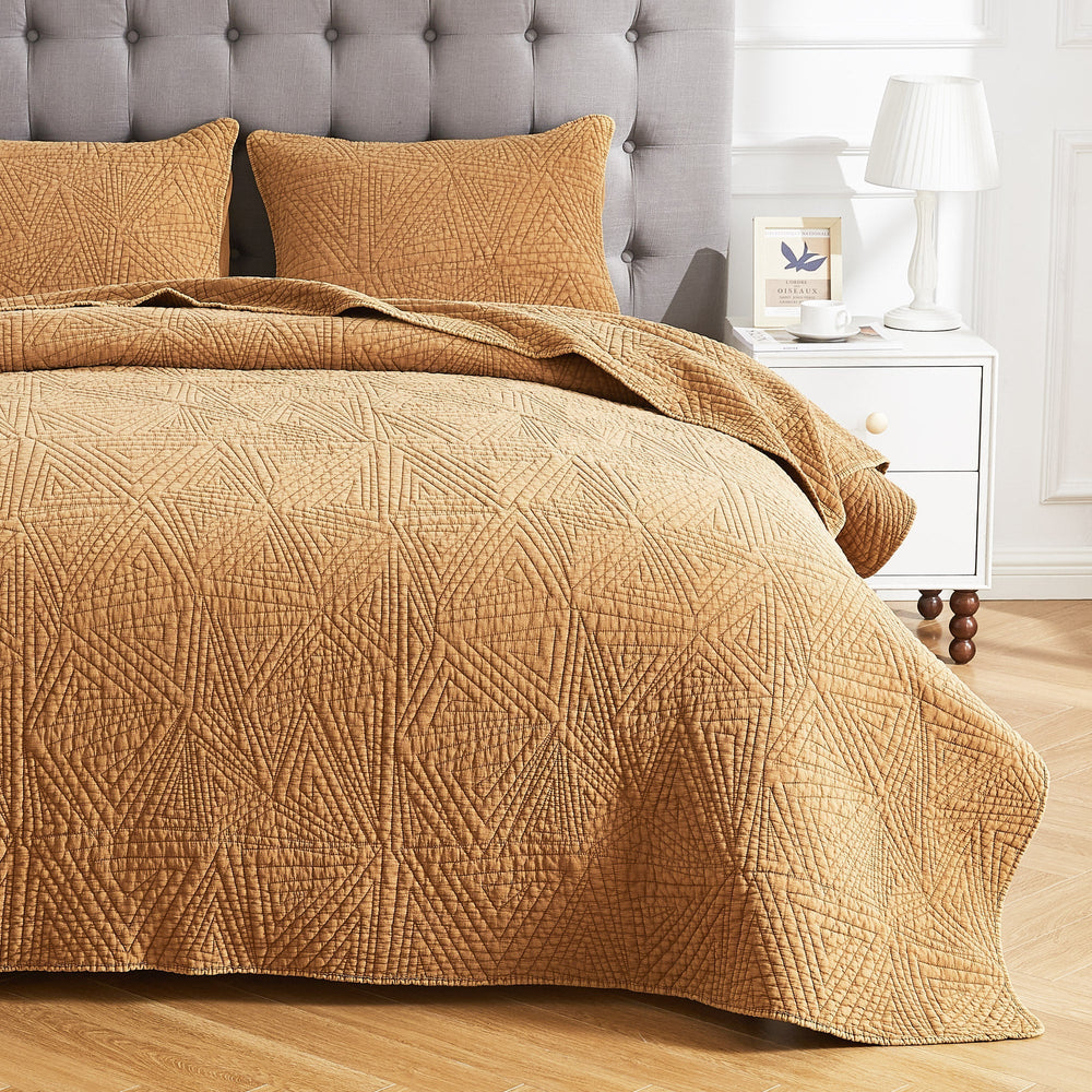 Dancing Triangles Stonewashed Cotton Quilt Set - Quahog Bay Bedding