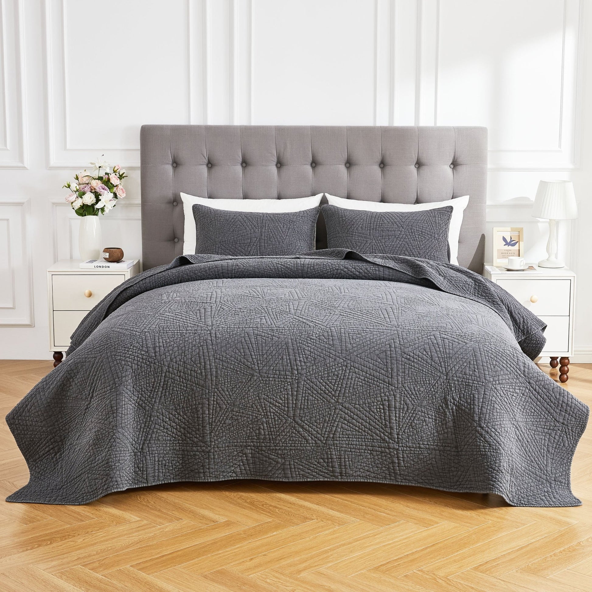 Dancing Triangles Stonewashed Cotton Quilt Set - Quahog Bay Bedding