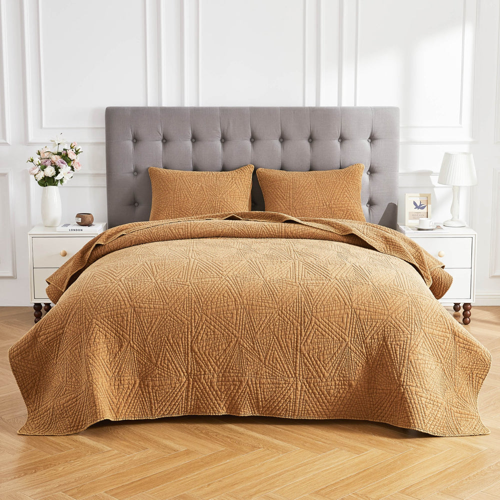 Dancing Triangles Stonewashed Cotton Quilt Set - Quahog Bay Bedding