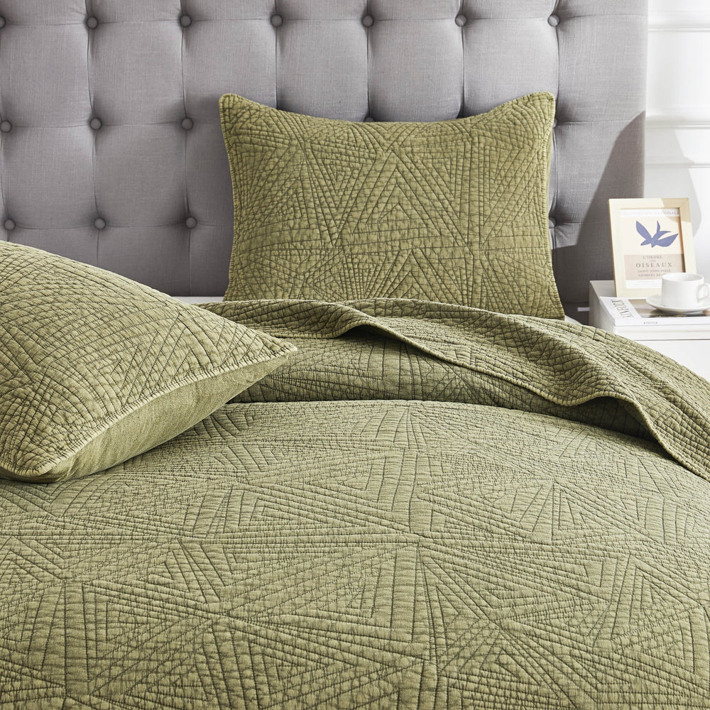 Dancing Triangles Stonewashed Cotton Quilt Set - Quahog Bay Bedding