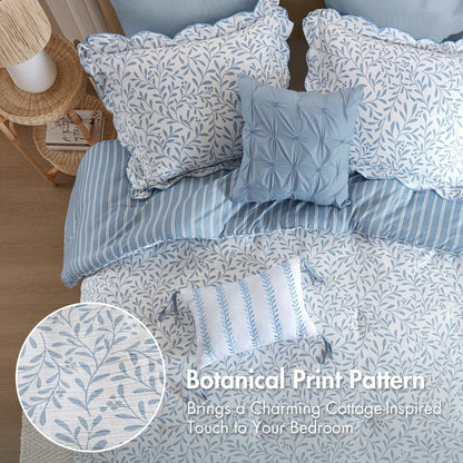 Darcy 3PC Reversible Print / Striped Scalloped Edge Comforter Set - Blue - Quahog Bay Bedding