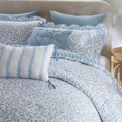 Darcy 3PC Reversible Print / Striped Scalloped Edge Comforter Set - Blue - Quahog Bay Bedding