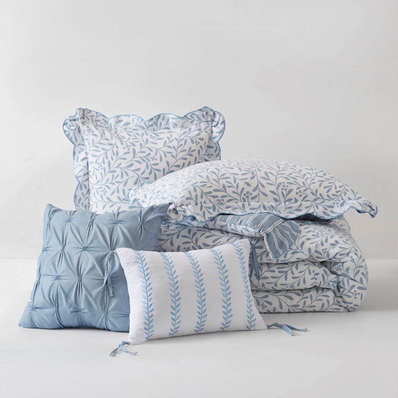 Darcy 3PC Reversible Print / Striped Scalloped Edge Comforter Set - Blue - Quahog Bay Bedding