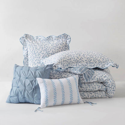 Darcy 3PC Reversible Print / Striped Scalloped Edge Comforter Set - Blue - Quahog Bay Bedding