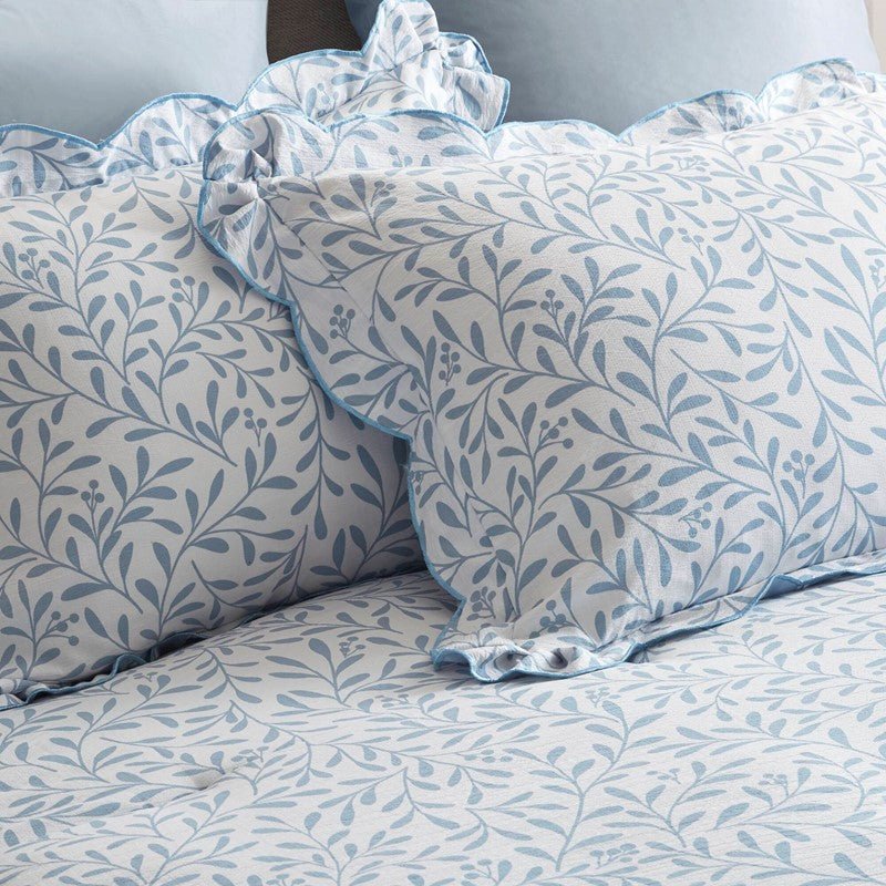 Darcy 3PC Reversible Print / Striped Scalloped Edge Comforter Set - Blue - Quahog Bay Bedding