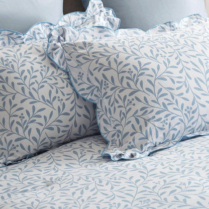 Darcy 3PC Reversible Print / Striped Scalloped Edge Comforter Set - Blue - Quahog Bay Bedding