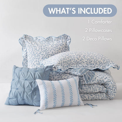 Darcy 3PC Reversible Print / Striped Scalloped Edge Comforter Set - Blue - Quahog Bay Bedding