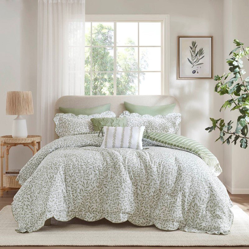 Darcy 5PC Scalloped Edge Comforter Set - Sage Green - Quahog Bay Bedding