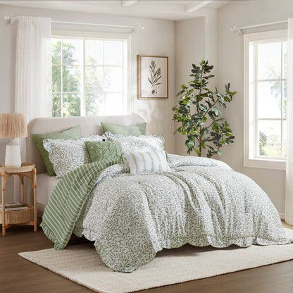 Darcy 5PC Scalloped Edge Comforter Set - Sage Green - Quahog Bay Bedding