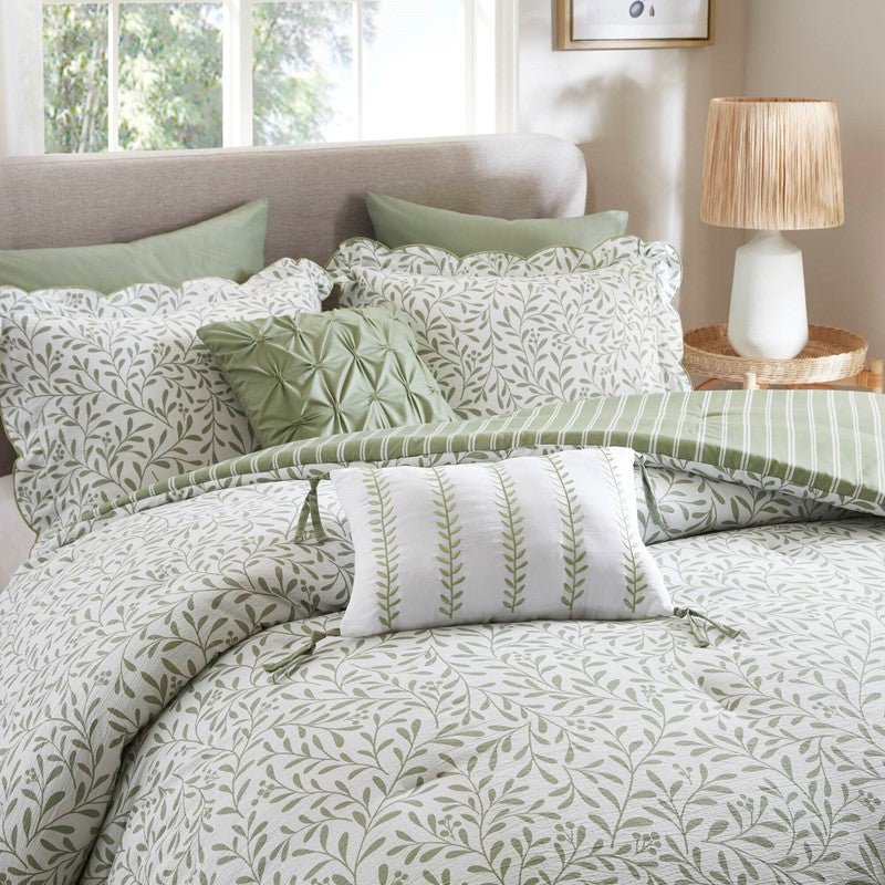 Darcy 5PC Scalloped Edge Comforter Set - Sage Green - Quahog Bay Bedding