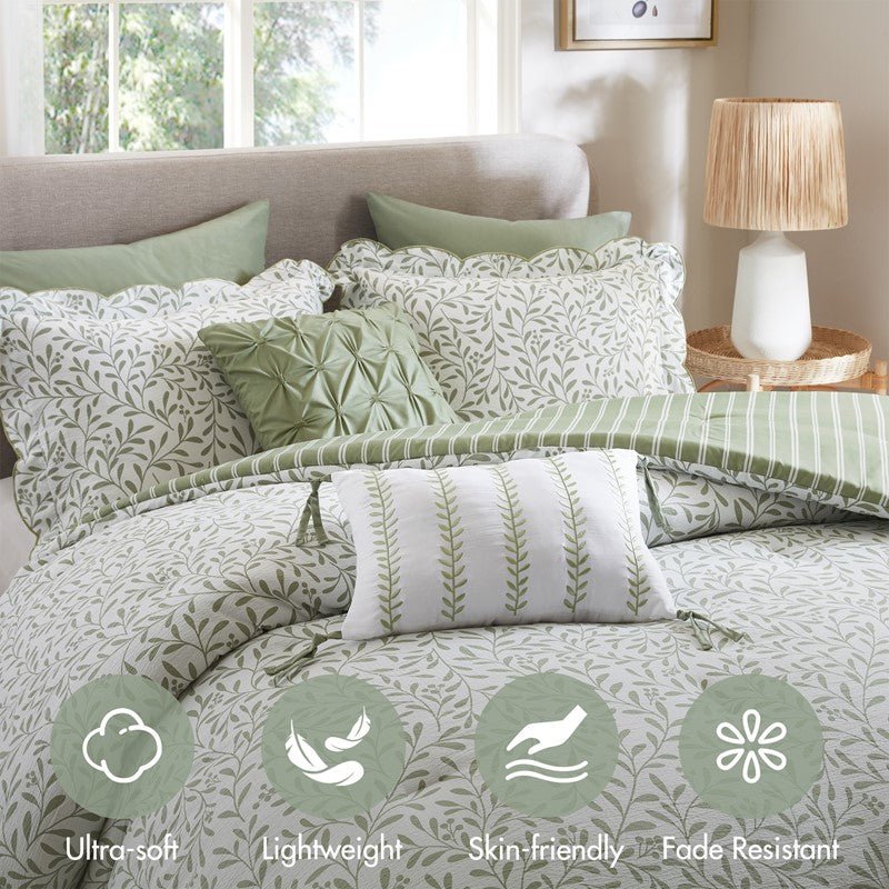 Darcy 5PC Scalloped Edge Comforter Set - Sage Green - Quahog Bay Bedding