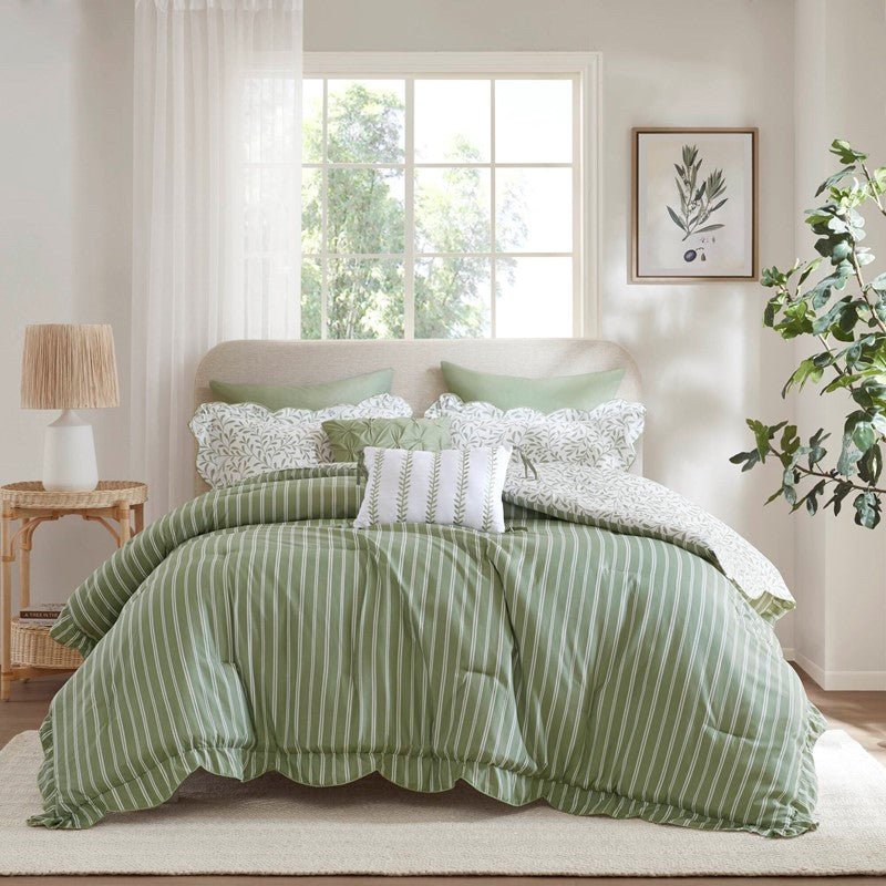 Darcy 5PC Scalloped Edge Comforter Set - Sage Green - Quahog Bay Bedding