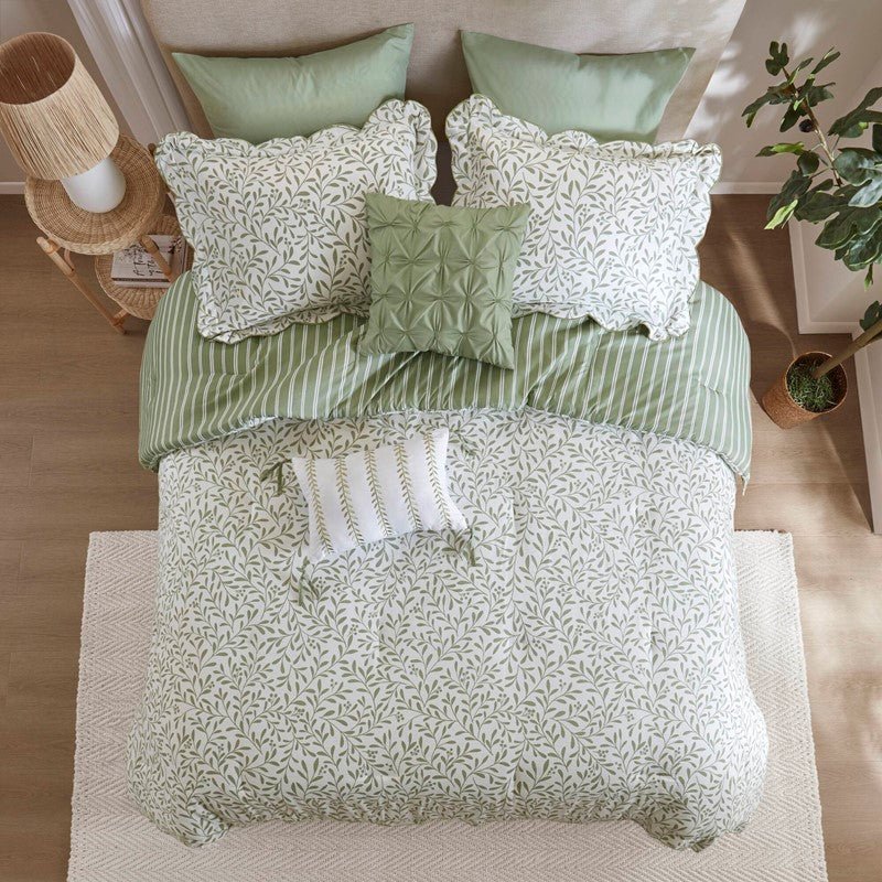 Darcy 5PC Scalloped Edge Comforter Set - Sage Green - Quahog Bay Bedding
