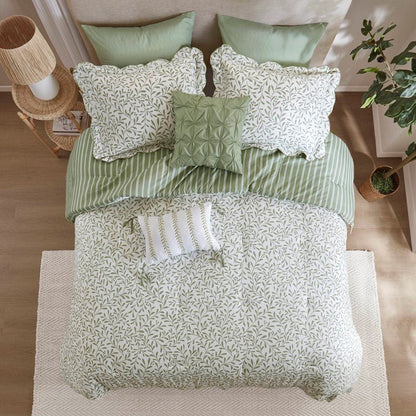 Darcy 5PC Scalloped Edge Comforter Set - Sage Green - Quahog Bay Bedding