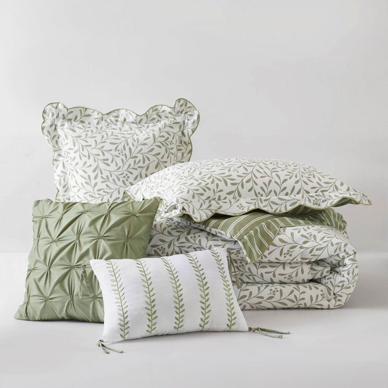 Darcy 5PC Scalloped Edge Comforter Set - Sage Green - Quahog Bay Bedding