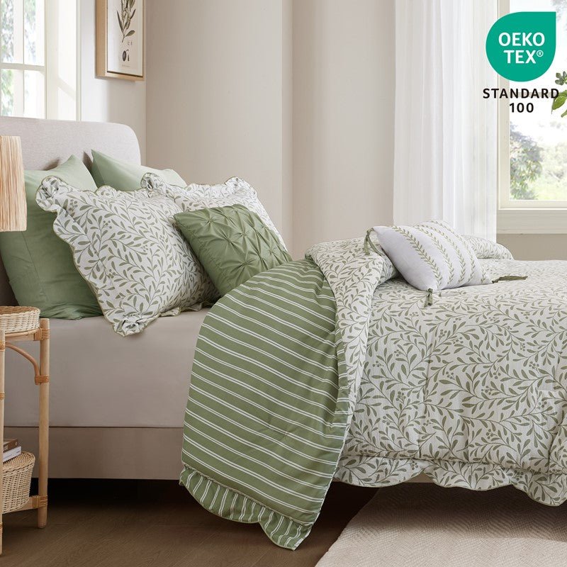 Darcy 5PC Scalloped Edge Comforter Set - Sage Green - Quahog Bay Bedding