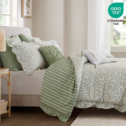 Darcy 5PC Scalloped Edge Comforter Set - Sage Green - Quahog Bay Bedding