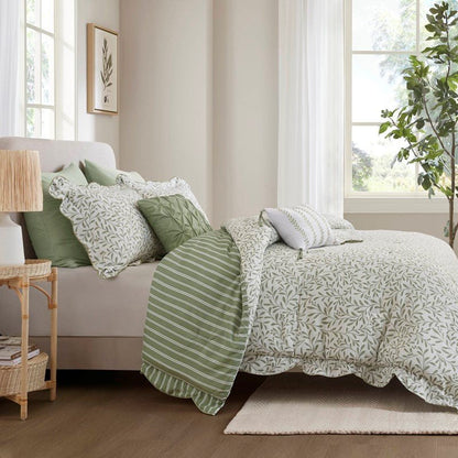 Darcy 5PC Scalloped Edge Comforter Set - Sage Green - Quahog Bay Bedding