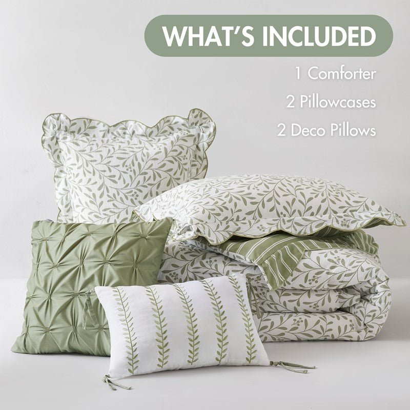 Darcy 5PC Scalloped Edge Comforter Set - Sage Green - Quahog Bay Bedding