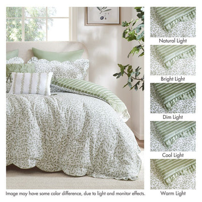 Darcy 5PC Scalloped Edge Comforter Set - Sage Green - Quahog Bay Bedding
