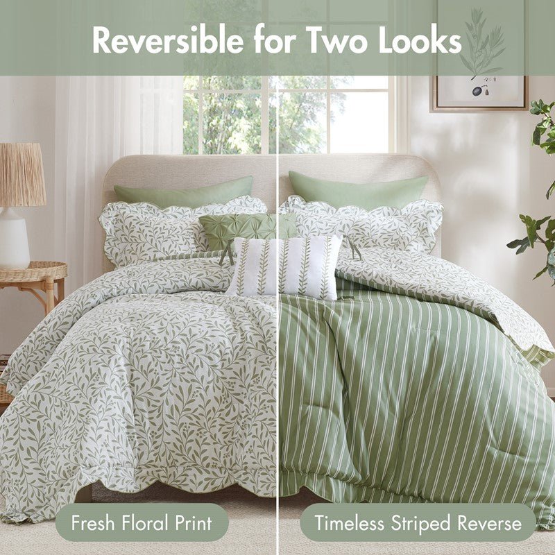 Darcy 5PC Scalloped Edge Comforter Set - Sage Green - Quahog Bay Bedding